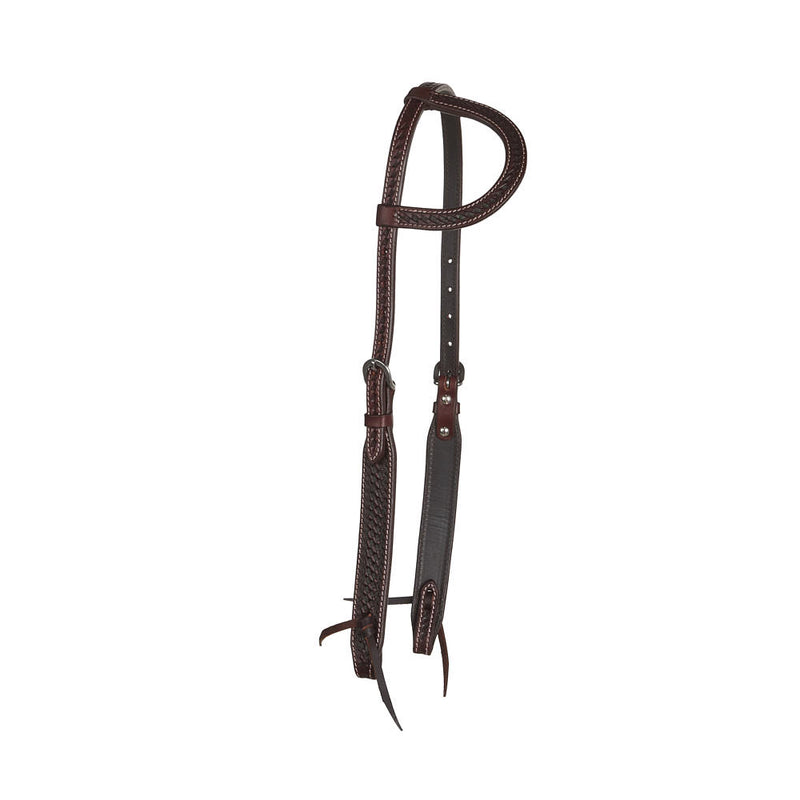 Heavy Oiled Basketweave Tooled Single Ear Headstall with Cart Buckles