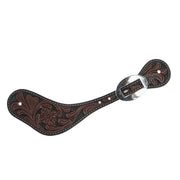 Heavy Oiled Floral Tooled Mens Dove Wing Spur Strap