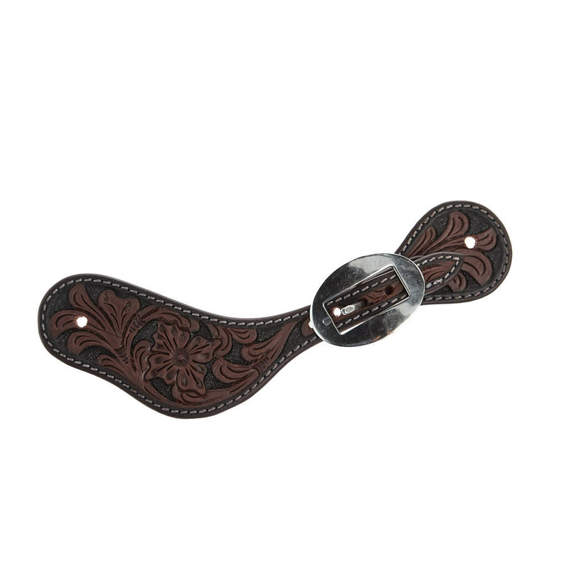 Heavy Oiled Floral Tooled Ladies Dove Wing Spur Straps