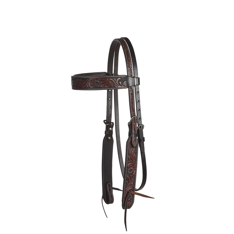 Heavy Oiled Antique Floral Browband Headstall