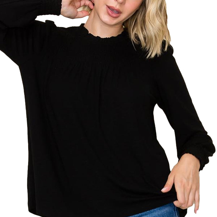 Staccato Women's Black Keyhole Button Back Top