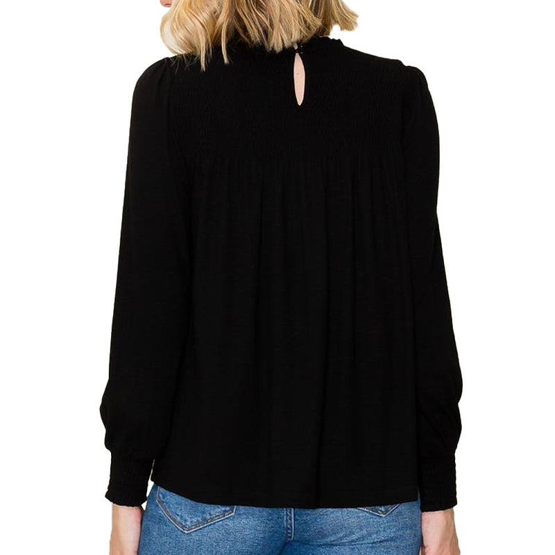 Staccato Women's Black Keyhole Button Back Top