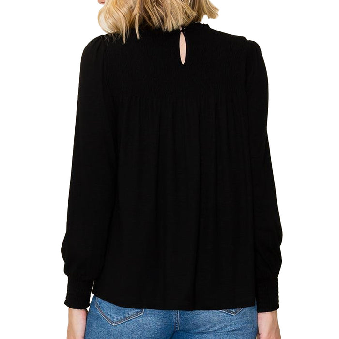 Staccato Women's Black Keyhole Button Back Top