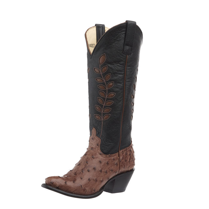 Women's Kango Tobac Full Quill Ostrich Vamp 15in Black Station Boot