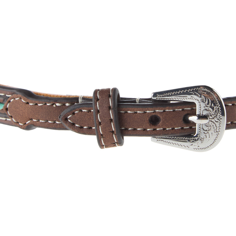 M+F Dark Brown with Turquoise Rawhide Lacing 1/2 in. Hat Band
