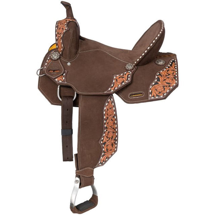 Shiloh Overlay Buckstitch Brown 14in Barrel Saddle