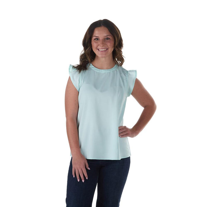 Women's Light Blue Ruffle Sleeve Top