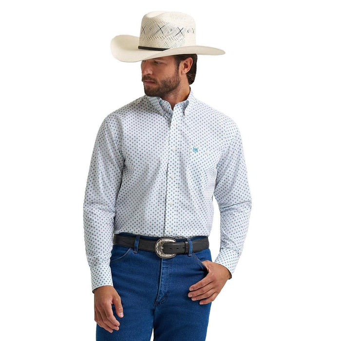 Men's Classic Teal & White Printed Shirt