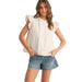 Wom Ruffle Button White Top