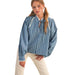 Wom Striped Puff Sleeve Blue Top
