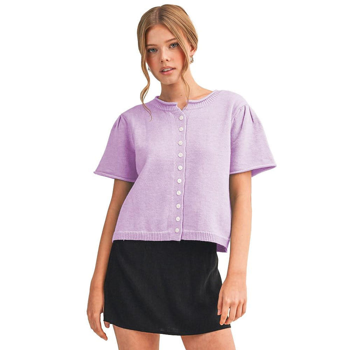 Wom Short Sleeve Lavender Sweater Cardigan