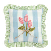 Blue Check Ruffle Floral Embroidered Pillow