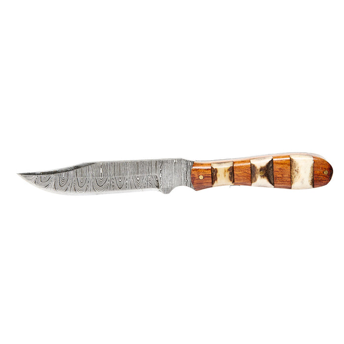 Circle SH Cutlery Damascus Natural Wood And Stag Horn Knife With Sheath