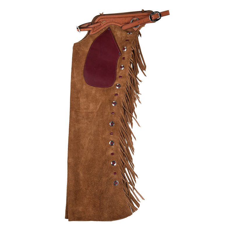 Roughout Tan and Chestnut Lace Medium Chaps with Slotted Conchos
