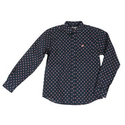 Boy's Navy Print Long Sleeve Button Shirt