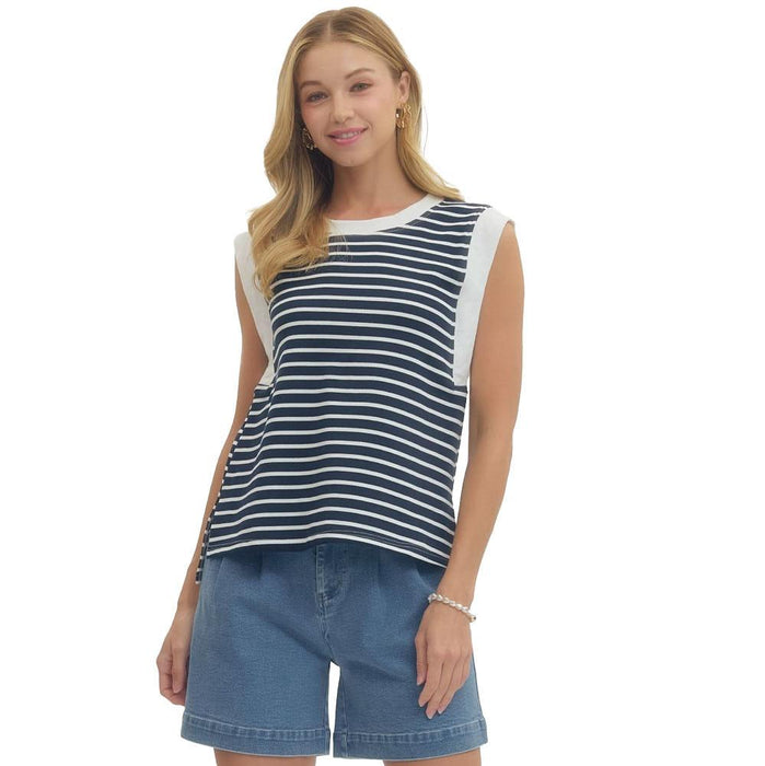 Women's Navy Striped Sleeveless Top