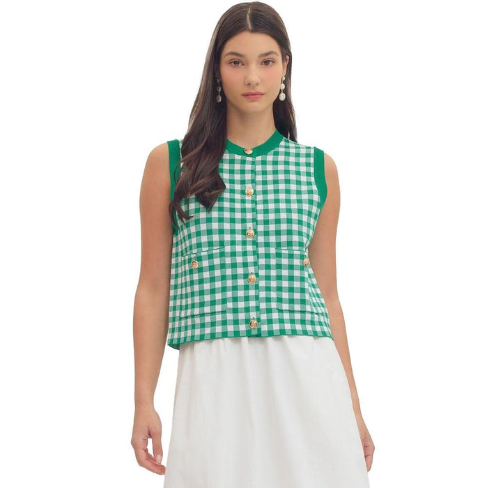 Women's Green Gingham Sleeveless Top