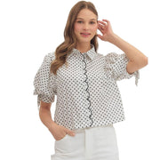 Women's Black Dot Bow Sleeve Top