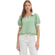 Women's Green Gingham Puff Sleeve Top
