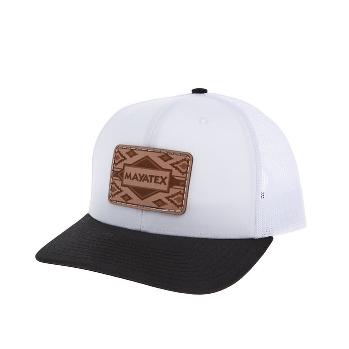 White and Black Leather Patch Mesh Back Cap