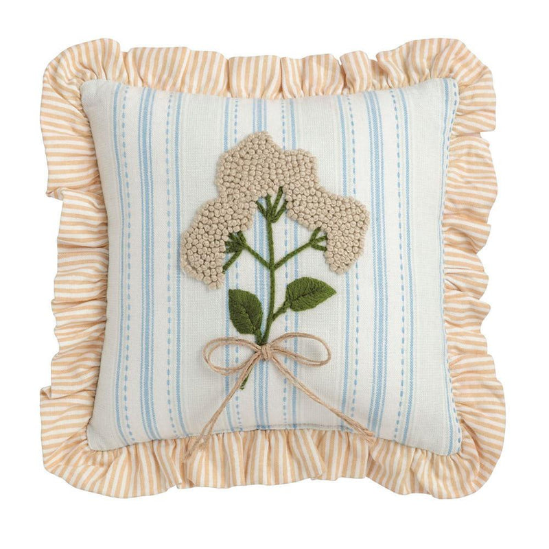Multi Stripe Ruffle Floral Embroidered Pillow