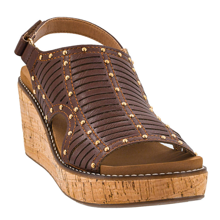 Women's Mahogany Studded Can We Go Wedge Sandal