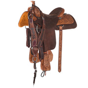 Chocolate Two-Tone Floral Tooled 15.5in Team Roping Saddle