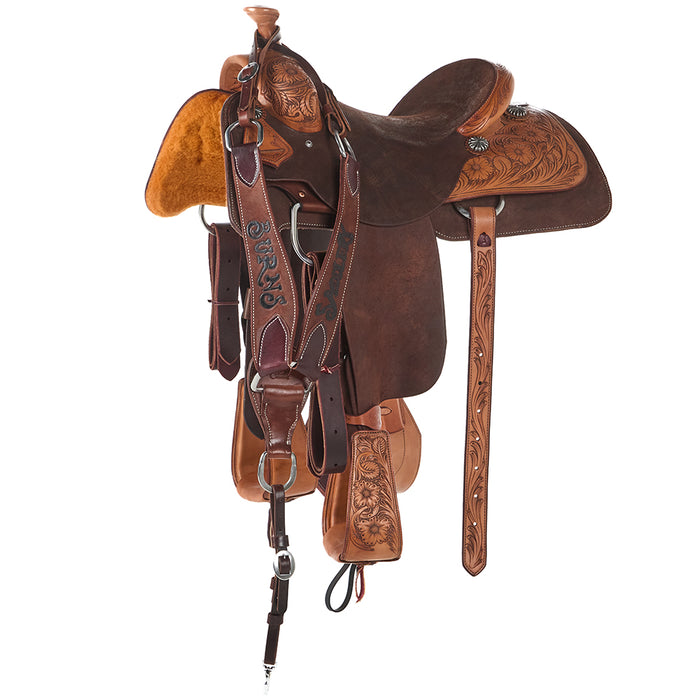 Chocolate Two-Tone Floral Tooled 15.5in Team Roping Saddle