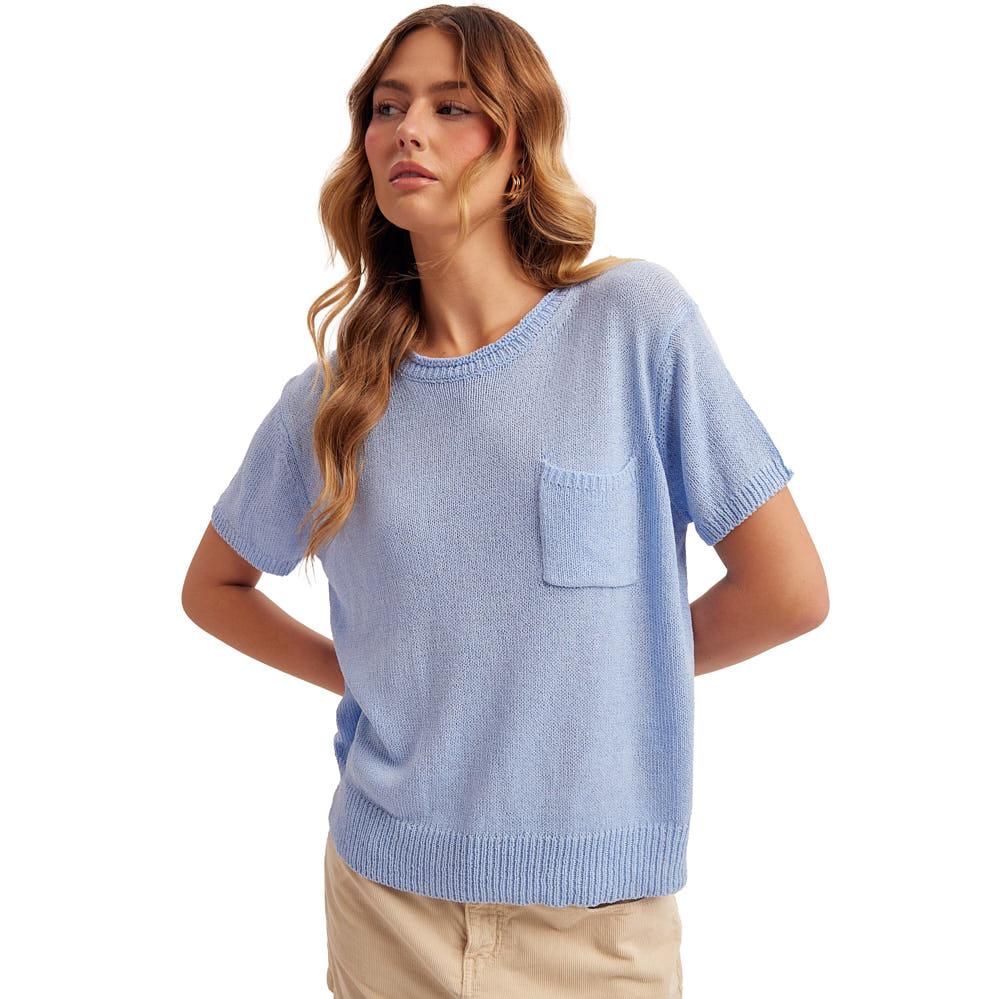 Hem And Thread Women's Periwinkle Loose Fit Short Sleeve Sweater