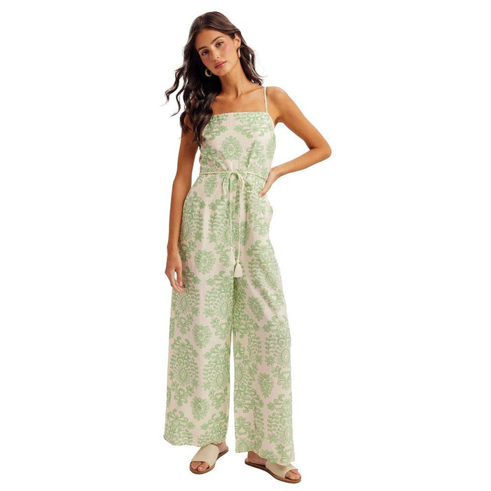 Women's Kelly Green Mosaic Print Jumpsuit