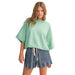 Wom Mint Green Marled Mock Neck Short Sleeve Sweater