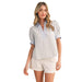 Wom Light Blue Striped Contrast Top