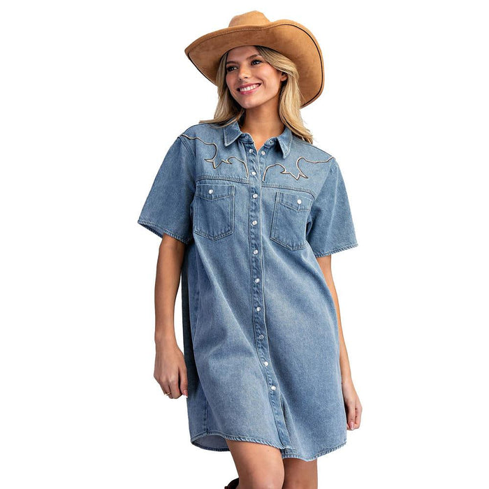 Women's Denim Western Yoke Stitch Mini Dress