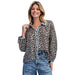 Women's Leopard Contrast Button Down Blouse