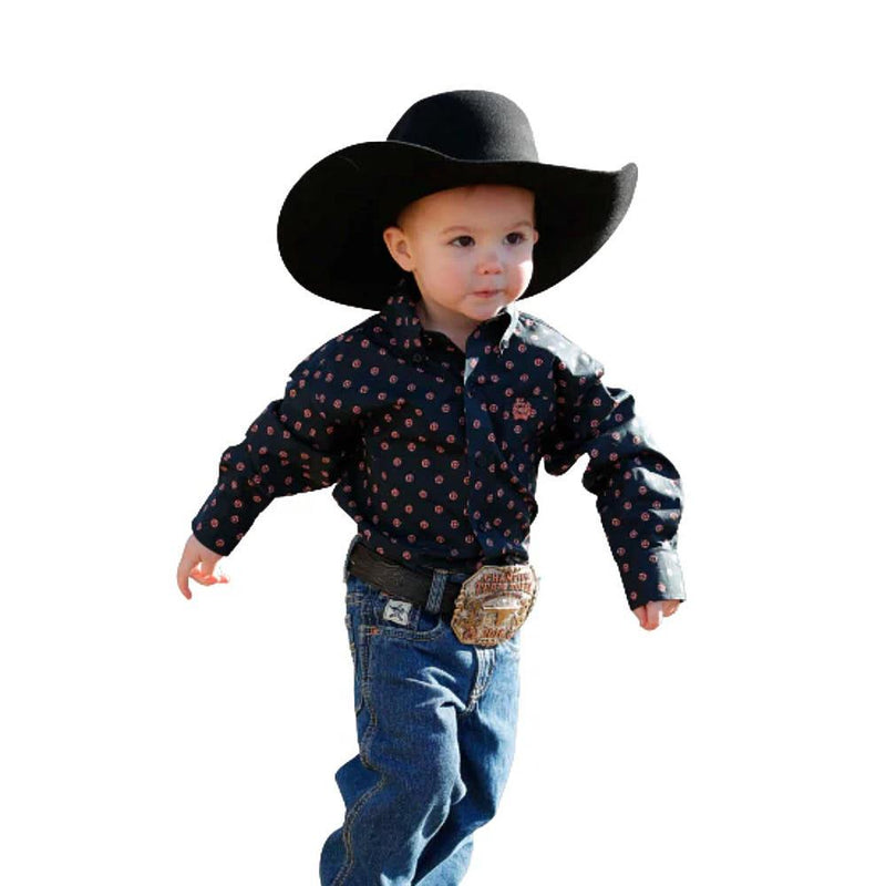 Infant Navy Print Long Sleeve Button Shirt