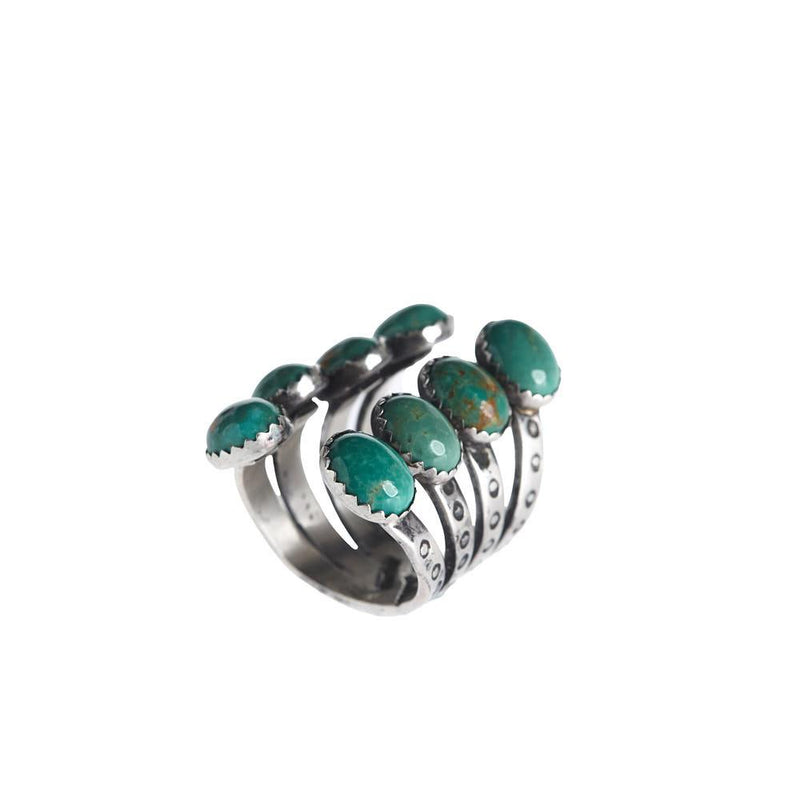 Sterling Silver Turquoise Detailed Open Ring
