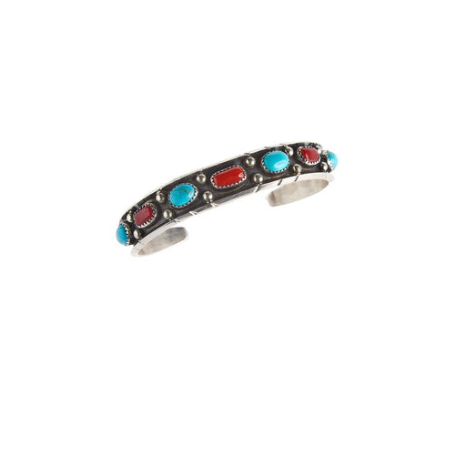 Sterling Silver Kingman Turquoise & Coral Cuff