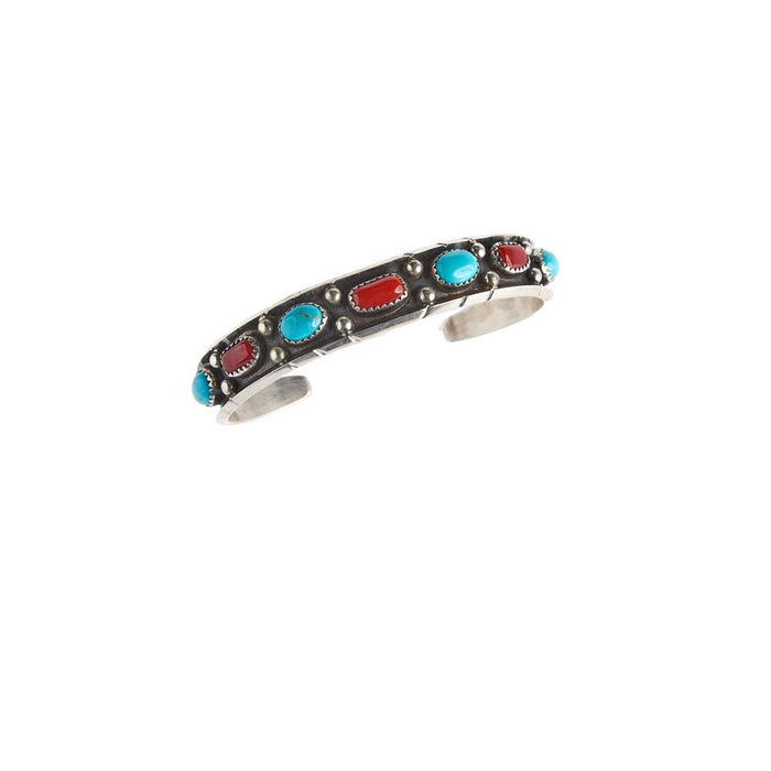 Sterling Silver Kingman Turquoise & Coral Cuff