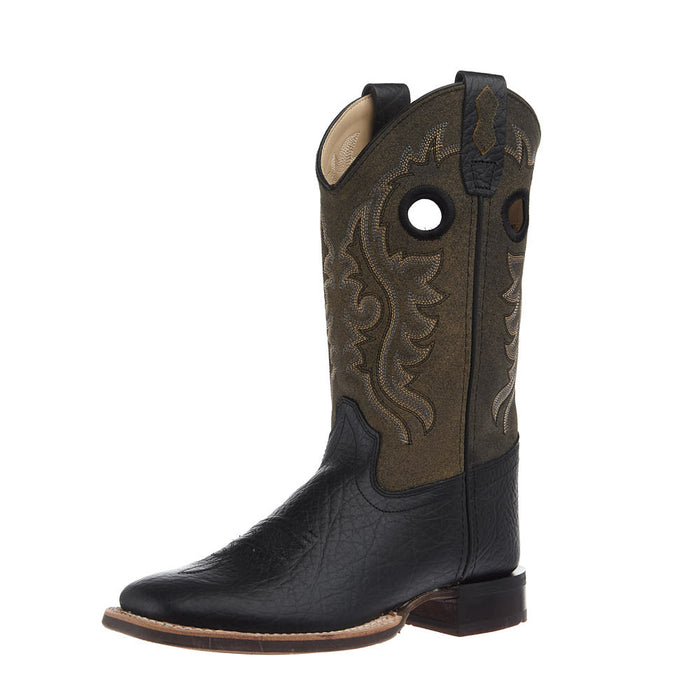 Kid's Black and Vintage Charcoal Square Toe Boot