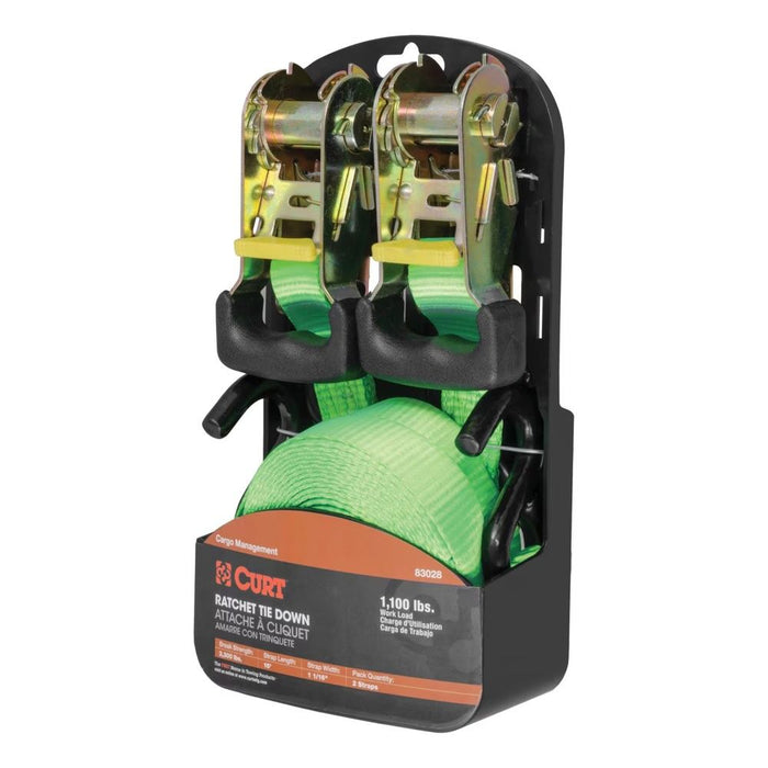 Lime Green Cargo Ratchet Straps 1inx16ft 2-Pack