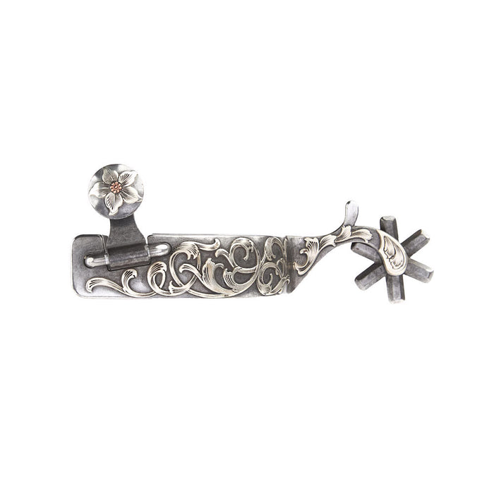 1in Silver Scroll 6pt Rowel Spurs