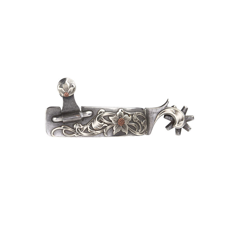 1in Mounted Floral 7pt Rowel Roping Spurs