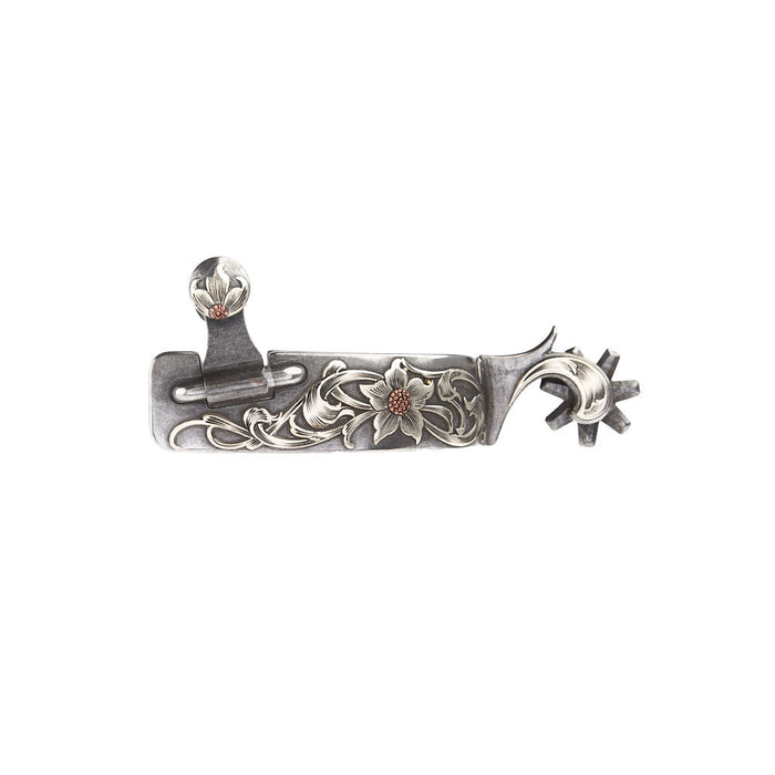 1in Mounted Floral 7pt Rowel Roping Spurs