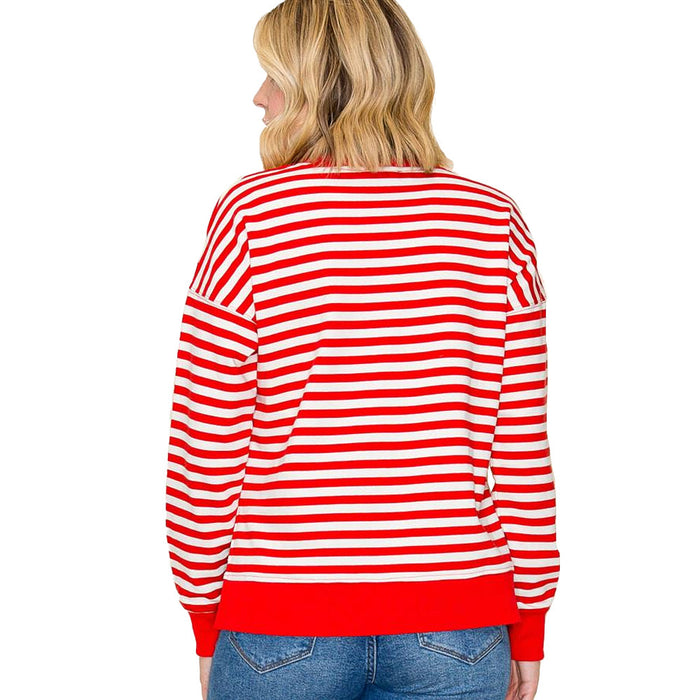 Staccato Women's Red Stripe Relaxed Fit Pullover