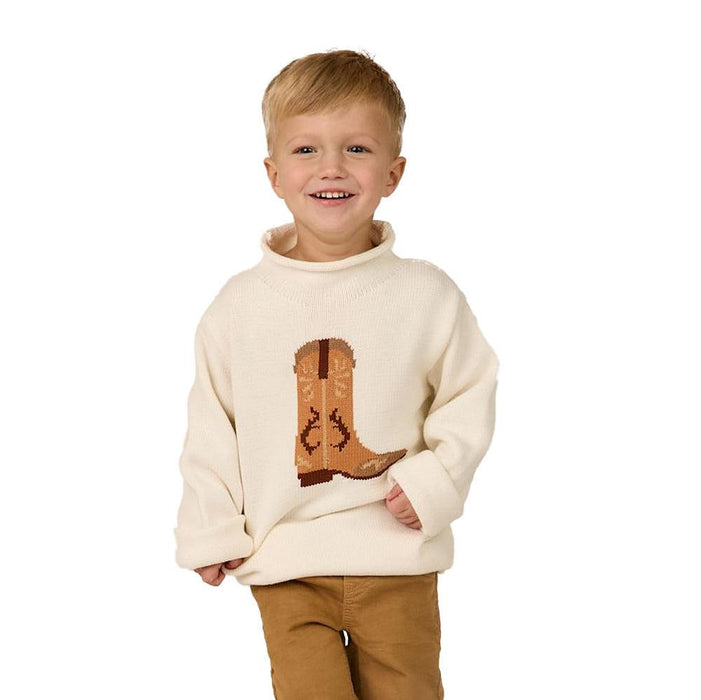 Boy's White Cowboy Boot Sweater