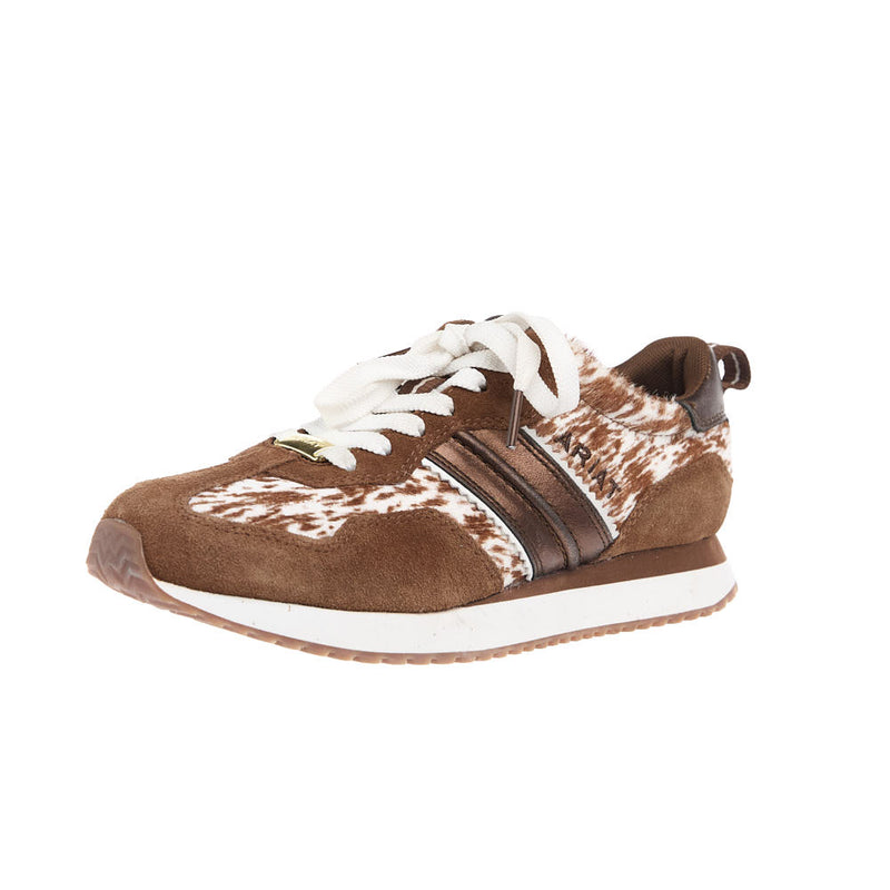 Women's Ranch Runner Chestnut Suede And Speckled Cow Print Tennis Shoe