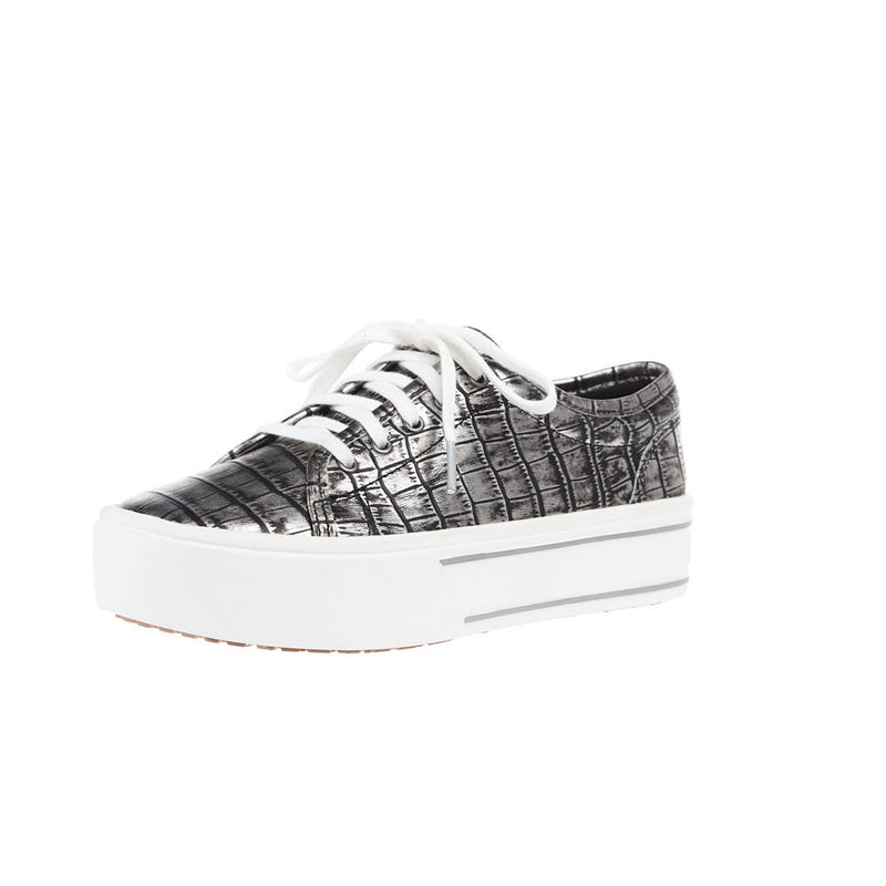 Women's Skylar Silver Croc Print Lace Up Shoe