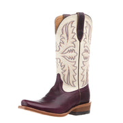Women's Futurity Oak Port Wine Vamp 12in Cream Candle Embroidered Top Boot