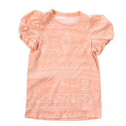 Girl's Coral Print Puff Sleeve Top