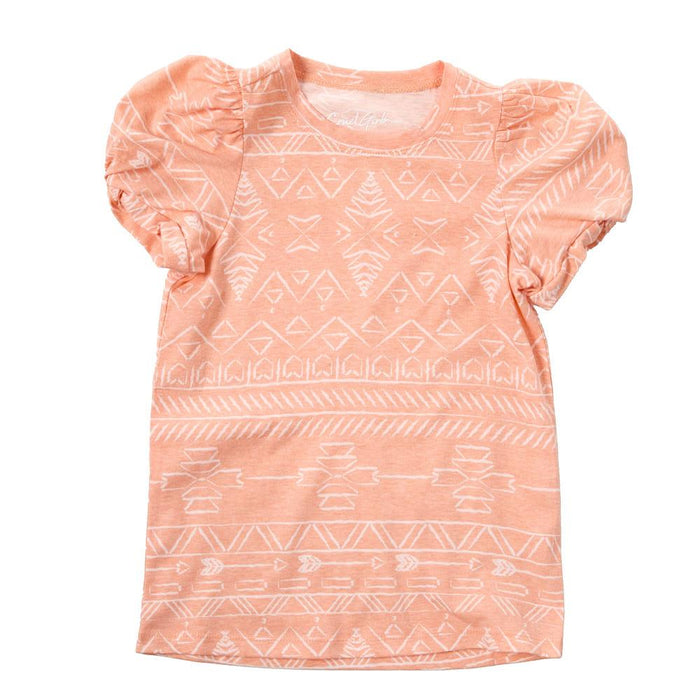 Girl's Coral Print Puff Sleeve Top